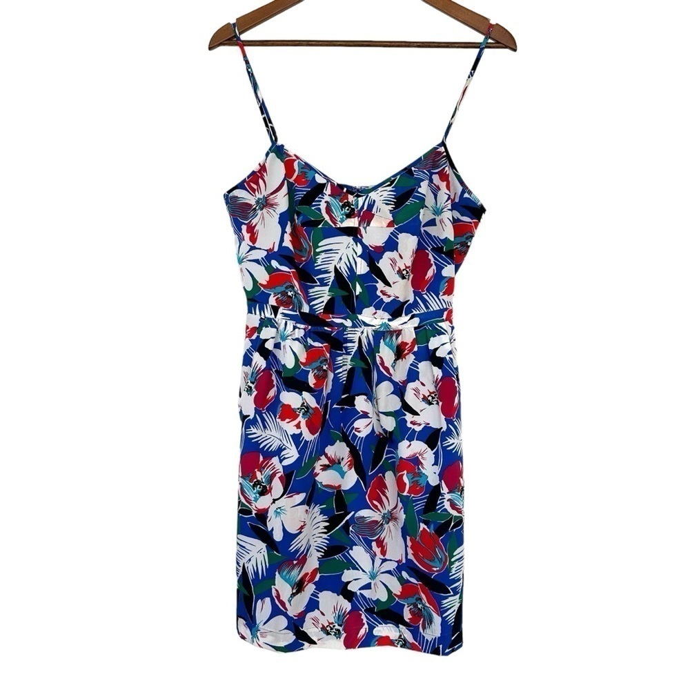 J. Crew mini  dress with spaghetti straps, fitted top, fully lined, tropical